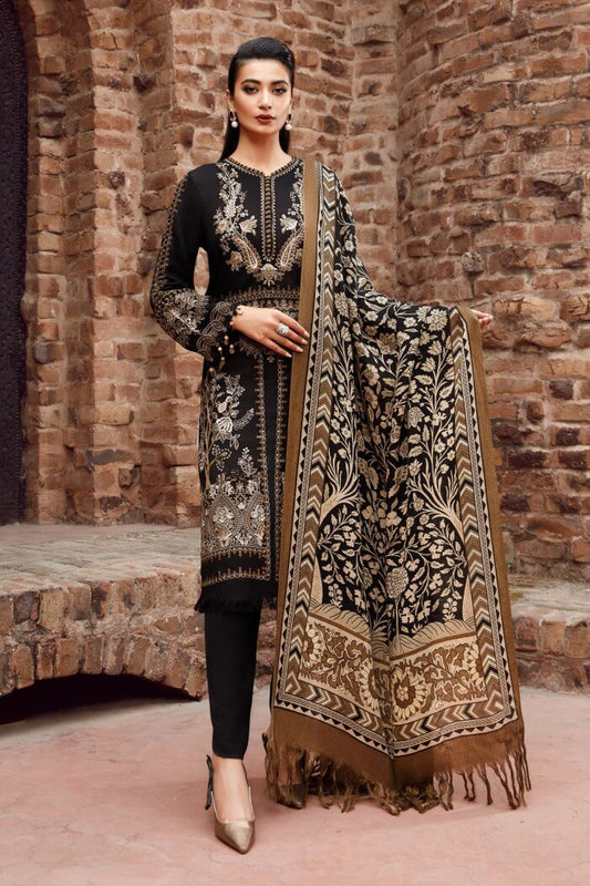 3 Piece Unstitched Heavy Embroidered Dhanak Suit ( Printed Dhanak Shawl )