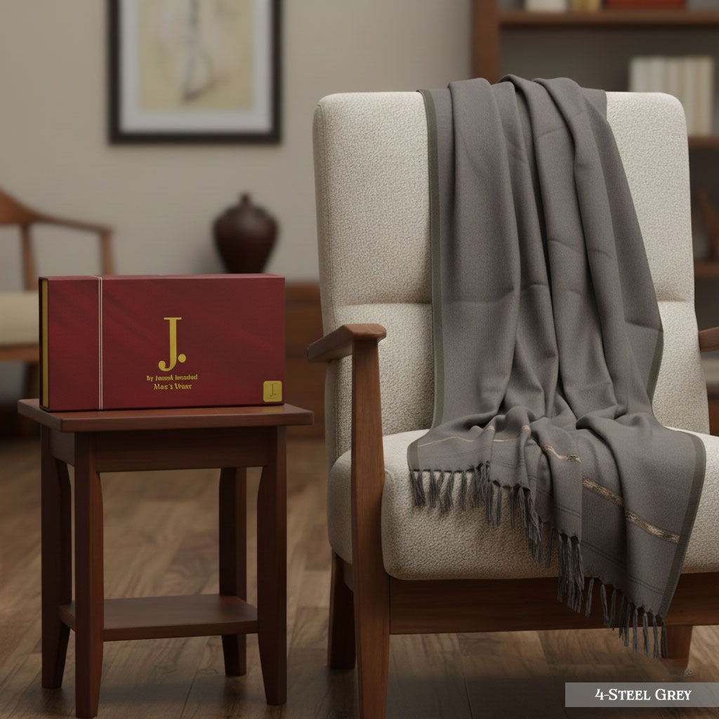 J. PREMIUM WOOL SHAWL FOR MENS WITH LUXURY GIFT BOX & BAG ( Steel Grey )