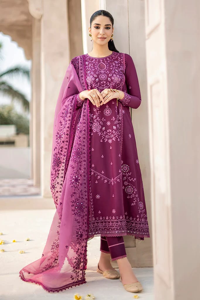 ASIM JOFA- 3PC LAWN HEAVY EMBROIDERED SHIRT WITH ORGANZA HEAVY EMBROIDERED DUPATTA
