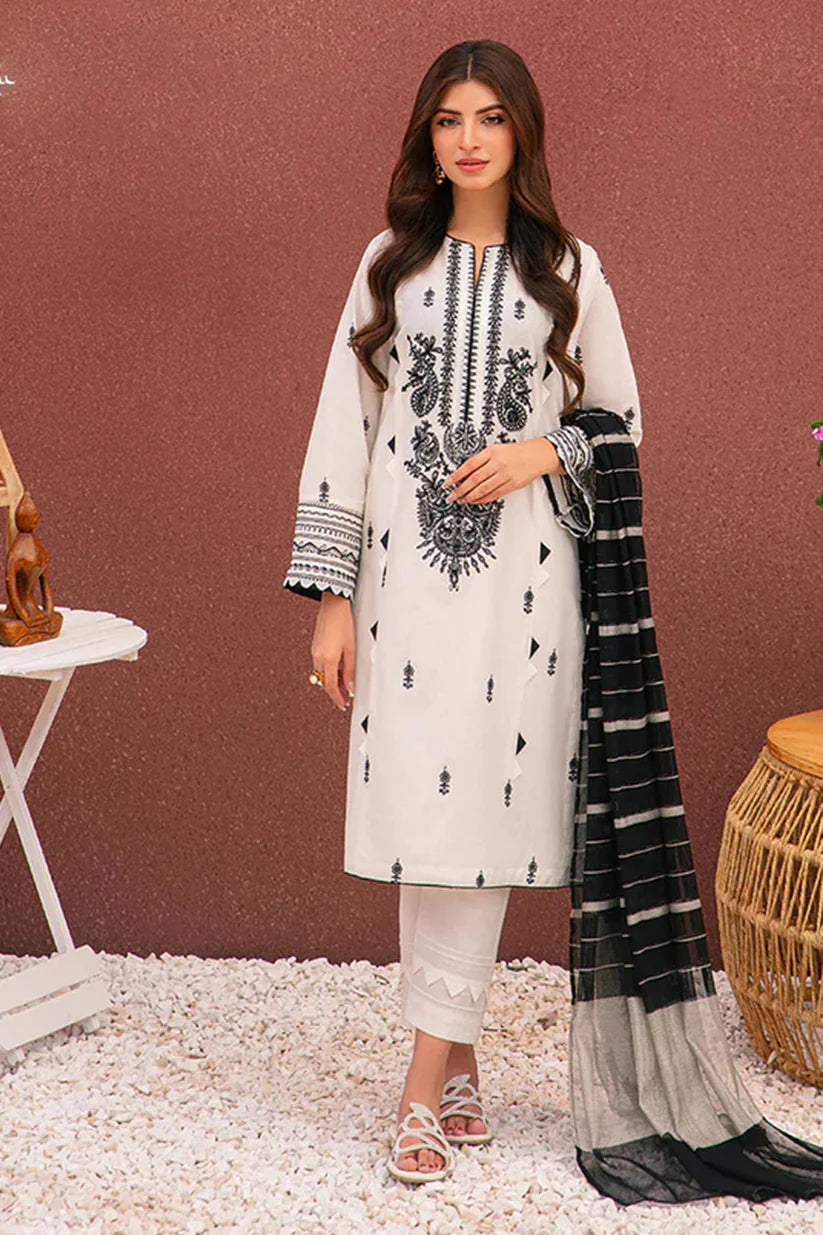 ASIM JOFA- 3PC LAWN EMBROIDERED SHIRT WITH DIAMOND PRINTED DUPATTA AND TROUSER-BIC-2768