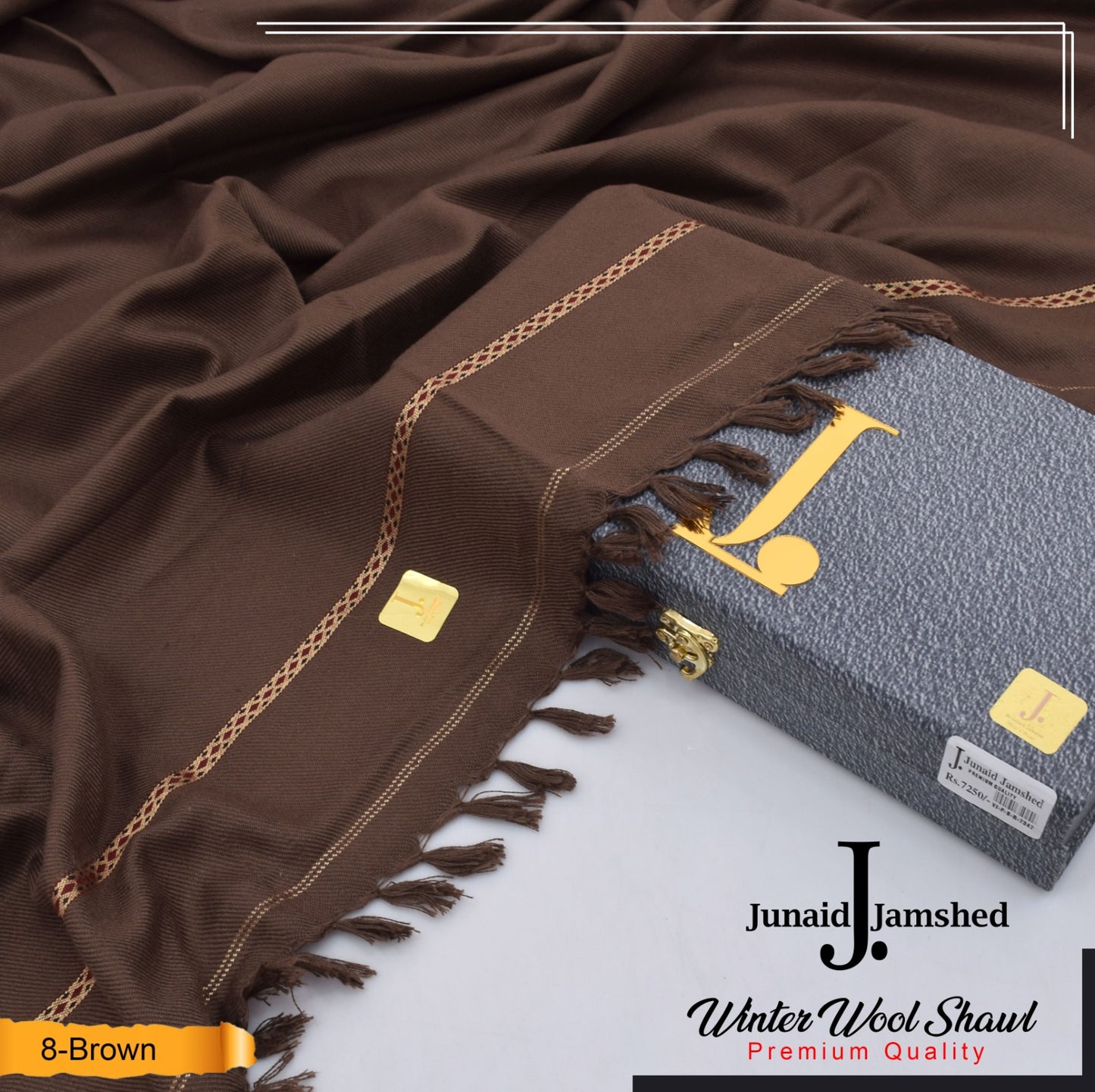 J. PREMIUM WOOL SHAWL FOR MENS WITH GIFT BOX & BAG ( Brown )