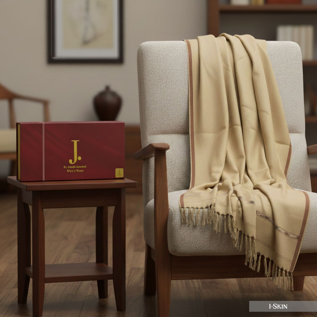 J. PREMIUM WOOL SHAWL FOR MENS WITH LUXURY GIFT BOX & BAG ( Skin )