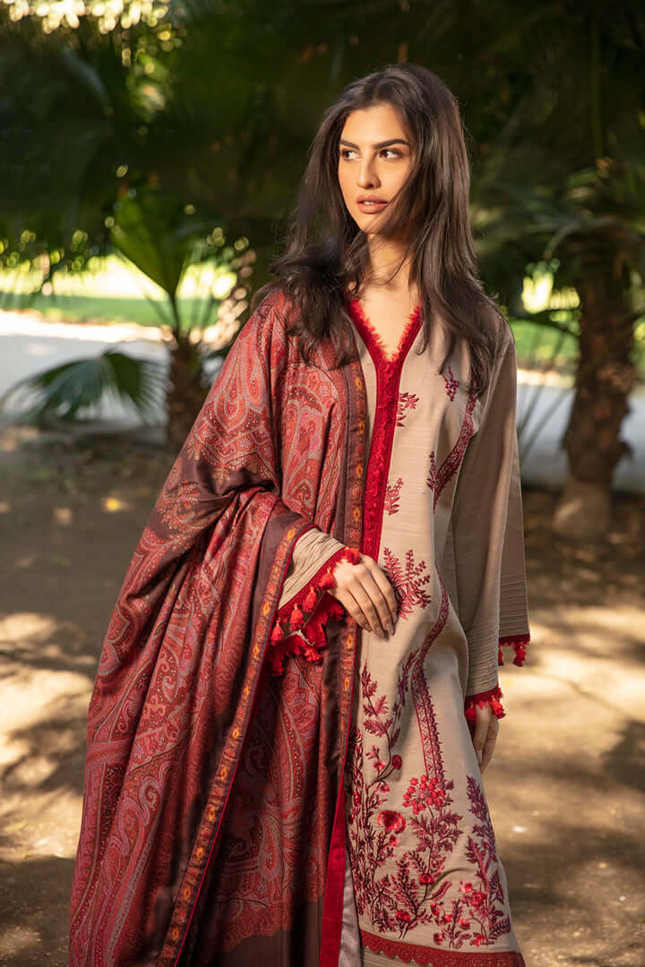 3 Piece Unstitched Heavy Embroidered Dhanak Wool Suit ( Printed Woolen Shawl )