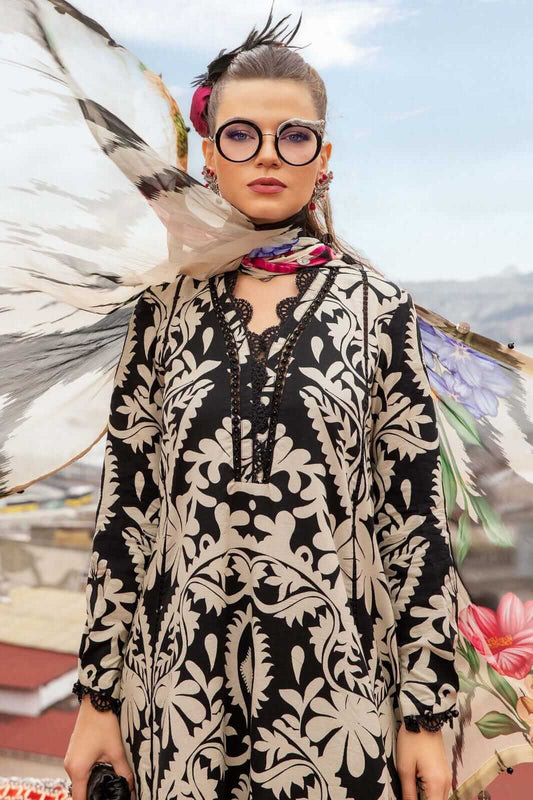 3 Piece Unstitched Embroidered Lawn Suit ( Fine Printed Silk Dupatta )