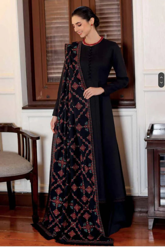 3 Piece Unstitched Heavy Embroidered Dhanak Suit ( Full Embroidered Dhanak Wool Shawl )