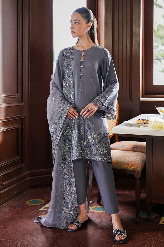 CROSS STITCH - 3PC DHANAK EMBROIDERED SHIRT WITH DHANAK EMBROIDERED SHAWL AND TROUSER -