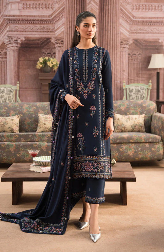 SERAN - 3PC DHANAK EMBROIDERED SHIRT WITH DHANAK EMBROIDERED SHAWL AND TROUSER -