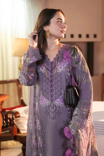 JADE - 3PC DHANAK CHIKANKAARI EMBROIDERED SHIRT WITH TWILL PRINTED SHAWL AND TROUSER