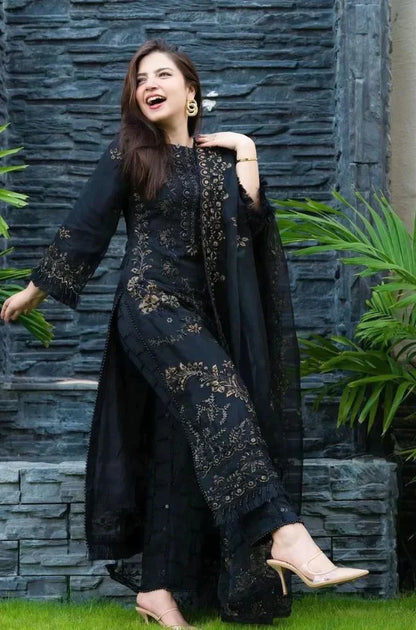 DANANEER - 3PC LAWN EMBROIDERED WITH CHIFFON EMBROIDERED DUPATTA
