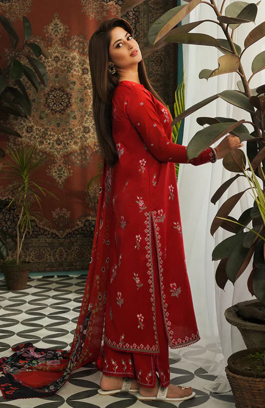 AFSANEH- 3PC LAWN EMBROIDERED SHIRT WITH DIAMOND PRINT DUPATTA