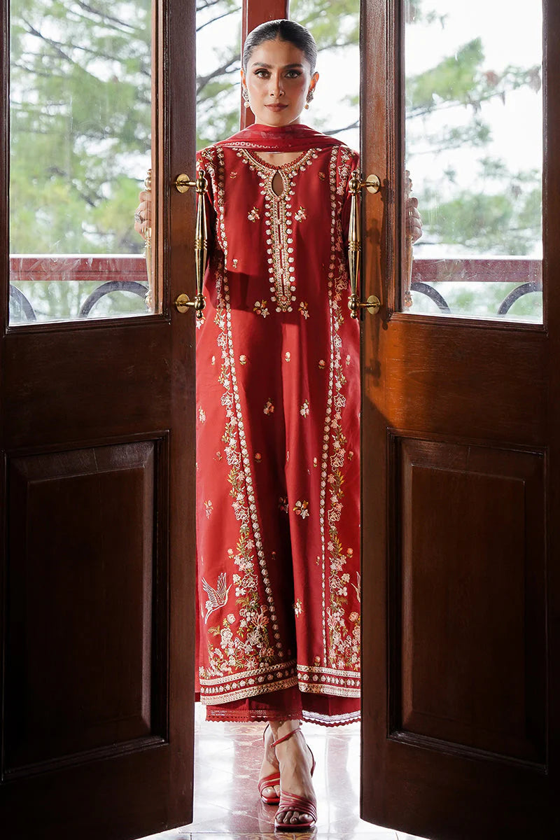 CROSS STITCH - 3PC DHANAK EMBROIDERED SHIRT WITH TWILL PRINTED SHAWL AND TROUSER -