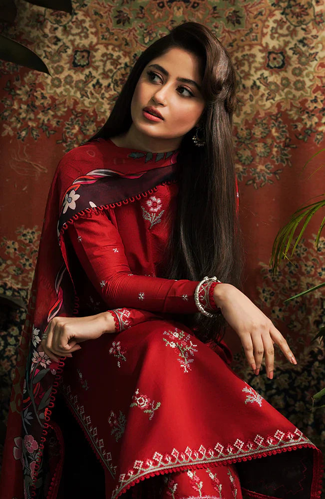AFSANEH- 3PC LAWN EMBROIDERED SHIRT WITH DIAMOND PRINT DUPATTA