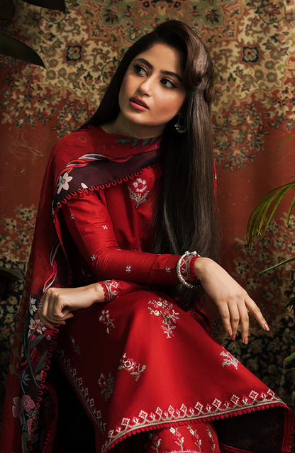 AFSANEH- 3PC LAWN EMBROIDERED SHIRT WITH DIAMOND PRINT DUPATTA