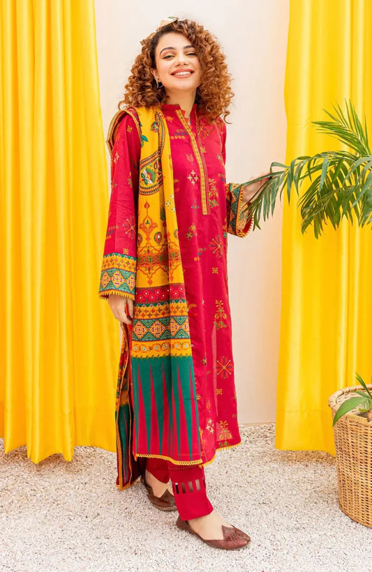 BATIK - 3PC LAWN EMBROIDERED SHIRT PRINT ORGANZA DUPATTA & TROUSER