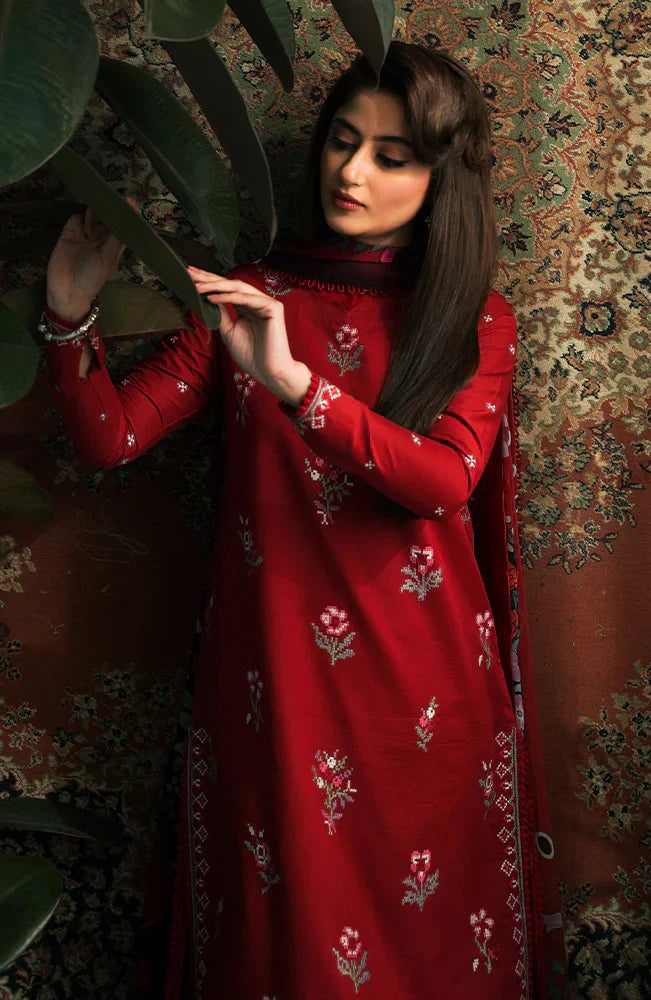 AFSANEH- 3PC LAWN EMBROIDERED SHIRT WITH DIAMOND PRINT DUPATTA