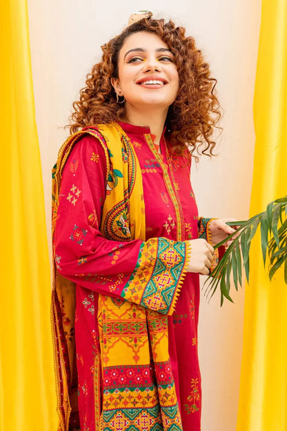 BATIK - 3PC LAWN EMBROIDERED SHIRT PRINT ORGANZA DUPATTA & TROUSER