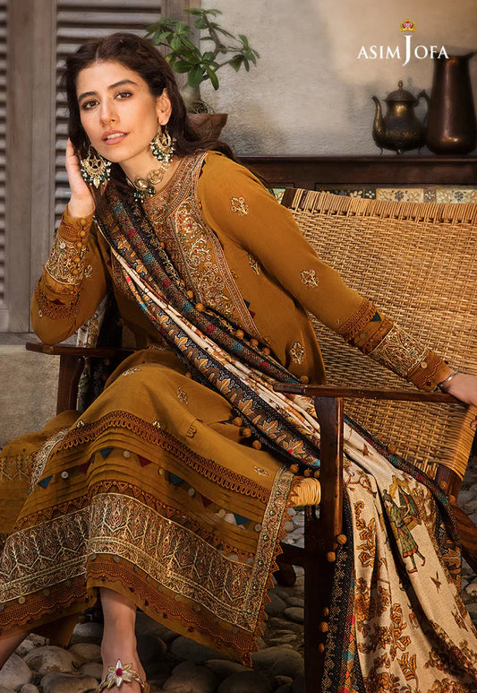 ASIM JOFA-3PC LAWN EMBROIDERED WITH COTTON SILK PTINT DUPATTA