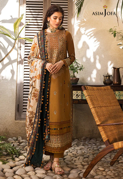 ASIM JOFA-3PC LAWN EMBROIDERED WITH COTTON SILK PTINT DUPATTA