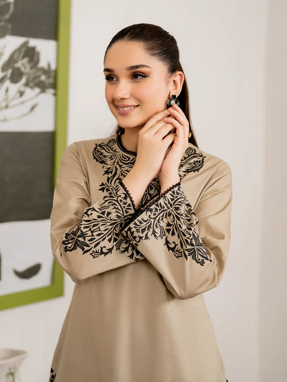 GARNET - 3PC DHANAK EMBROIDERED SHIRT WITH TWILL PRINTED SHAWL AND TROUSER -