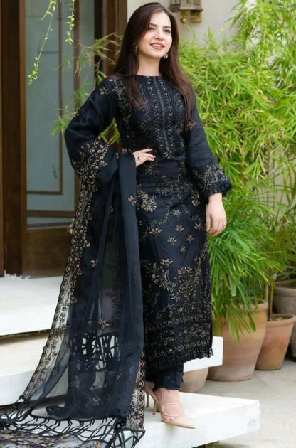 DANANEER - 3PC LAWN EMBROIDERED WITH CHIFFON EMBROIDERED DUPATTA