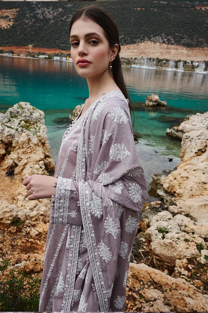 IMAGE - 3PC DHANAK EMBROIDERED SHIRT WITH DHANAK EMBROIDERED SHAWL AND TROUSER -