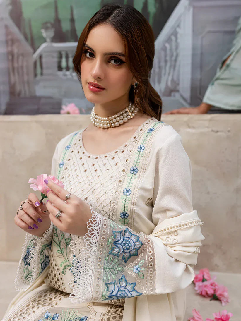 MAHNUR - 3PC DHANAK EMBROIDERED SHIRT WITH DHANAK LASER EMBROIDERED DUPATTA AND TROUSER -