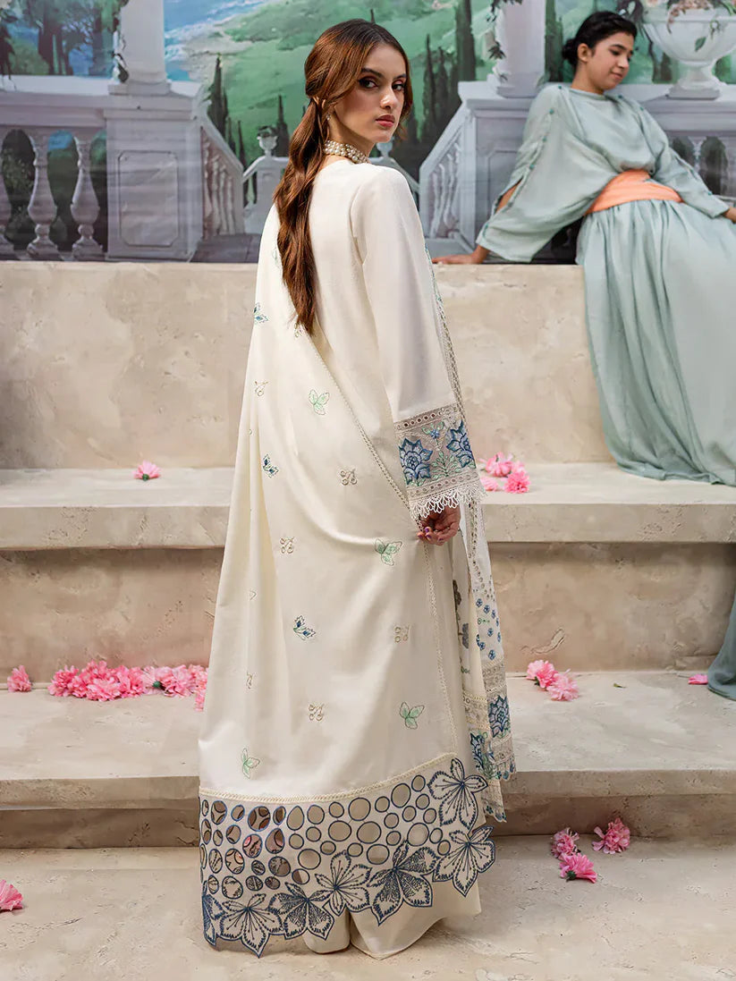 MAHNUR - 3PC DHANAK EMBROIDERED SHIRT WITH DHANAK LASER EMBROIDERED DUPATTA AND TROUSER -
