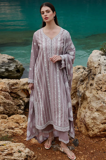 IMAGE - 3PC DHANAK EMBROIDERED SHIRT WITH DHANAK EMBROIDERED SHAWL AND TROUSER -