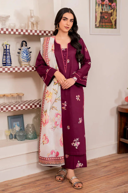 BATIK - 3PC DHANAK EMBROIDERED SHIRT WITH TWILL PRINTED SHAWL AND TROUSER -