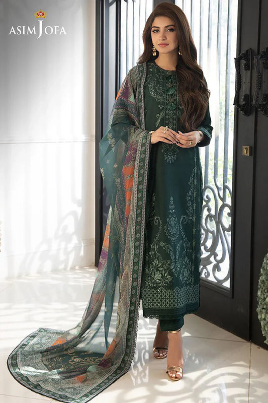 ASIM JOFA- 3PC LAWN HEAVY EMBROIDERED SHIRT WITH DIAMOND PRINT DUPATTA