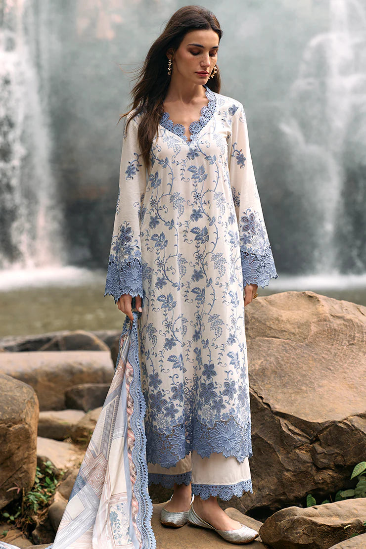 IMAGE - 3PC DHANAK EMBROIDERED SHIRT WITH TWILL PRINTED SHAWL AND TROUSER -