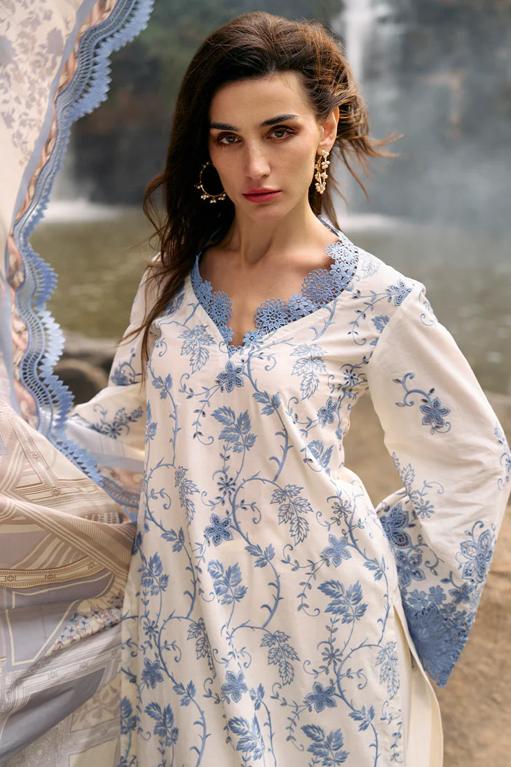 IMAGE - 3PC DHANAK EMBROIDERED SHIRT WITH TWILL PRINTED SHAWL AND TROUSER -