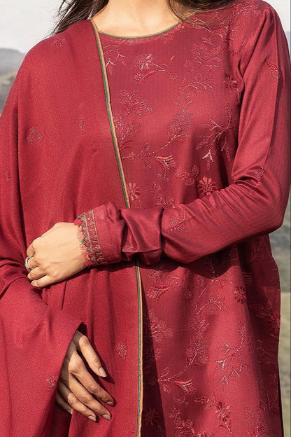 SERAN - 3PC DHANAK EMBROIDERED SHIRT WITH DHANAK EMBROIDERED SHAWL AND TROUSER -
