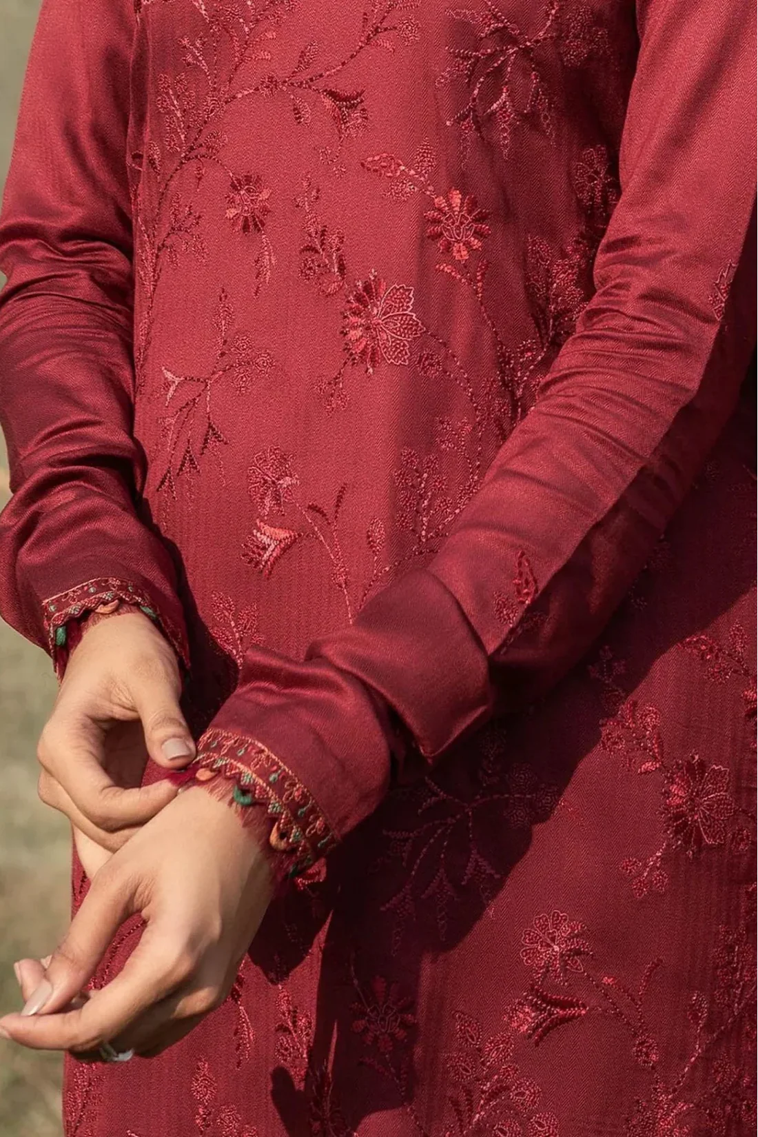 SERAN - 3PC DHANAK EMBROIDERED SHIRT WITH DHANAK EMBROIDERED SHAWL AND TROUSER -