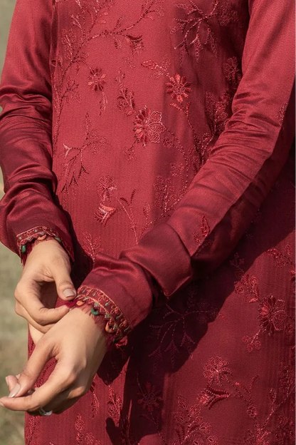 SERAN - 3PC DHANAK EMBROIDERED SHIRT WITH DHANAK EMBROIDERED SHAWL AND TROUSER -