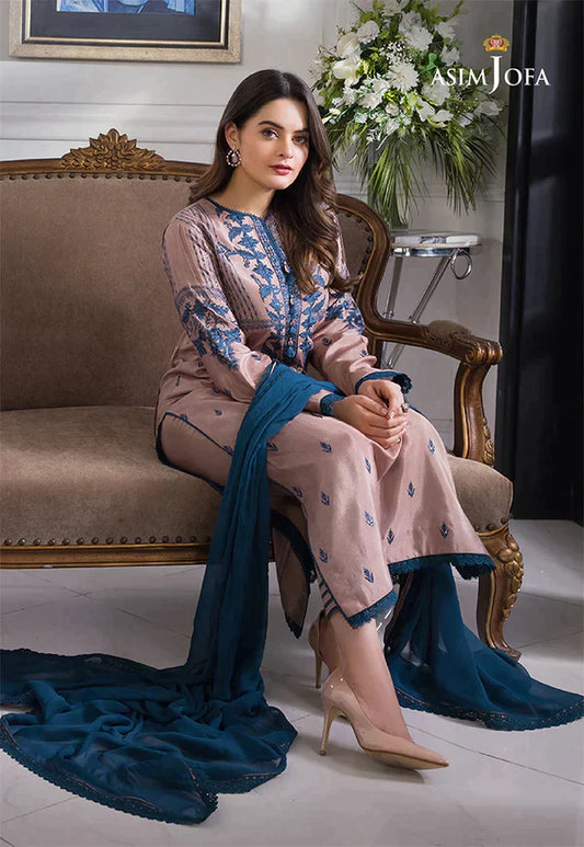ASIM JOFA 3PC LAWN EMBROIDERED WITH BAMBER CHIFFON DUPATTA