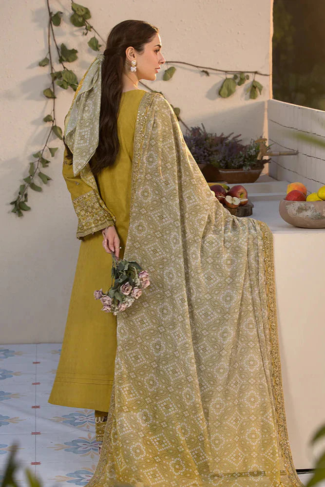 JADE - 3PC DHANAK EMBROIDERED SHIRT WITH TWILL PRINTED SHAWL AND TROUSER -