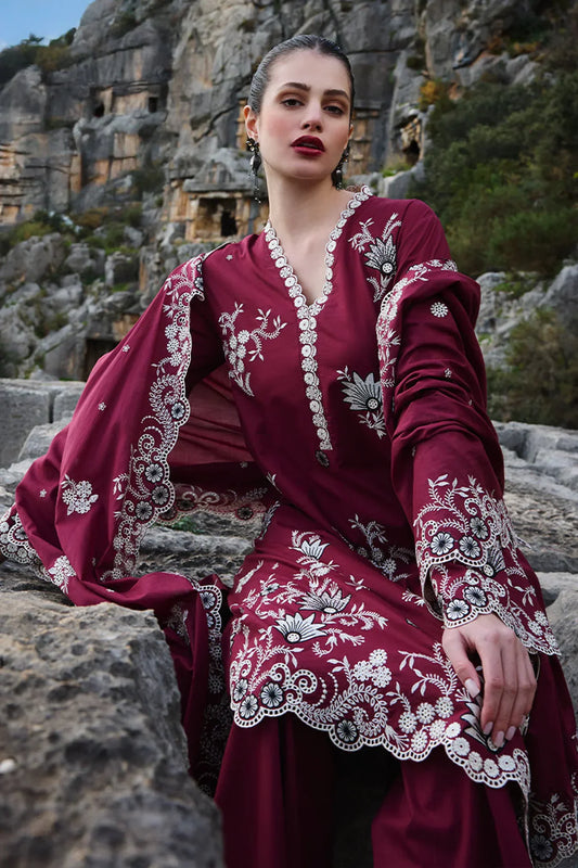 IMAGE - 3PC DHANAK EMBROIDERED SHIRT WITH DHANAK EMBROIDERED SHAWL AND TROUSER -