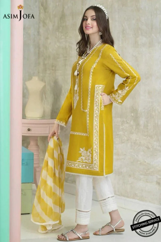 ASIM JOFA- 3PC LAWN EMBROIDERED WITH ORGANZA PRINT DUPATTA