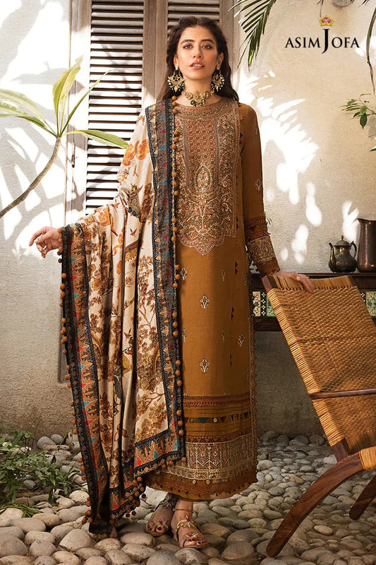 ASIM JOFA-3PC LAWN EMBROIDERED WITH COTTON SILK PTINT DUPATTA