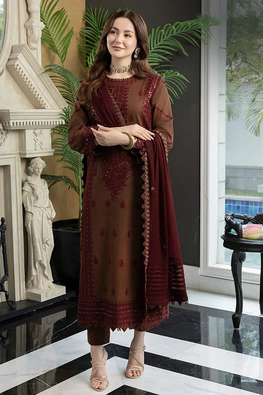 ASIM JOFA- 3PC LAWN EMBROIDERED SHIRT WITH BAMBER CHIFFON EMBROIDERED DUPATTA AND TROUSER