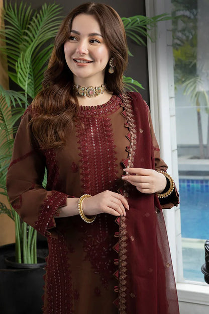 ASIM JOFA- 3PC LAWN EMBROIDERED SHIRT WITH BAMBER CHIFFON EMBROIDERED DUPATTA AND TROUSER