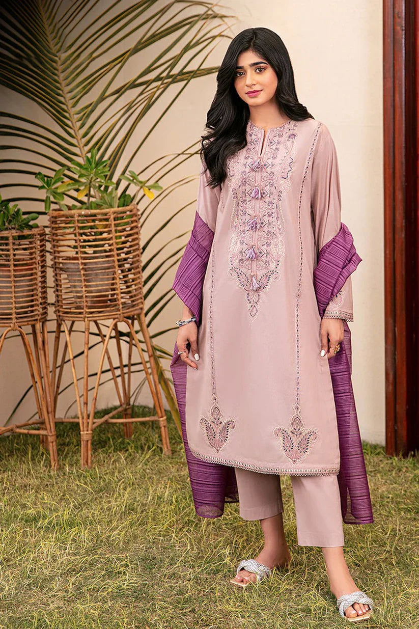 ASIM JOFA- 3PC LAWN EMBROIDERED SHIRT WITH DIAMOND PRINTED DUPATTA AND TROUSER