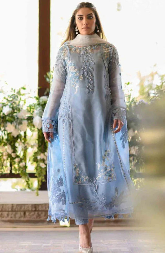 AZURE- ORGANZA HEAVY EMBROIDERED SHIRT WITH ORGANZA EMBROIDERED DUPATTA AND LAWN INNER