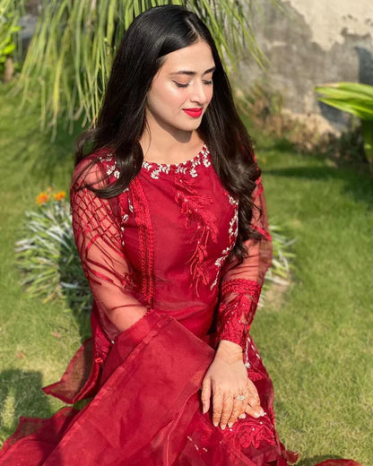 AZURE- ORGANZA HEAVY EMBROIDERED SHIRT WITH ORGANZA EMBROIDERED DUPATTA AND LAWN INNER