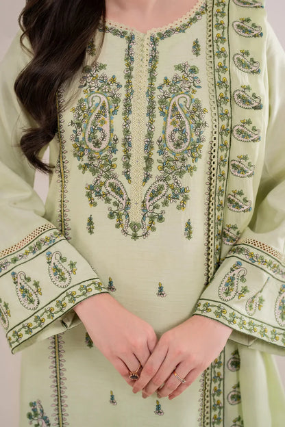 GARNET - 3PC DHANAK EMBROIDERED SHIRT WITH DHANAK EMBROIDERED SHAWL AND TROUSER -