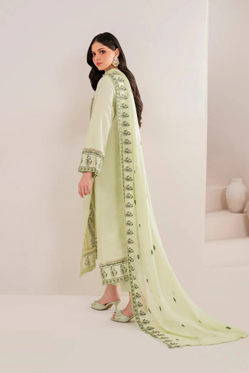GARNET - 3PC DHANAK EMBROIDERED SHIRT WITH DHANAK EMBROIDERED SHAWL AND TROUSER -