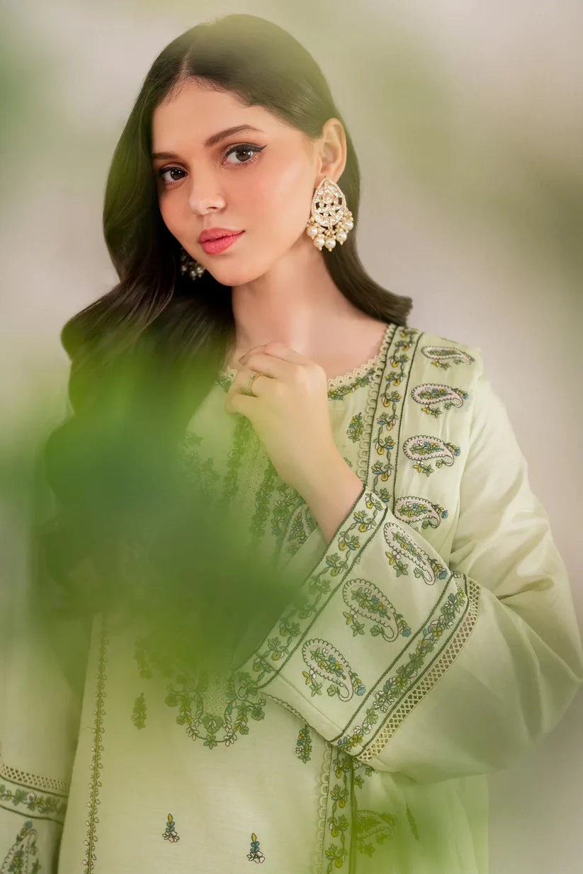 GARNET - 3PC DHANAK EMBROIDERED SHIRT WITH DHANAK EMBROIDERED SHAWL AND TROUSER -