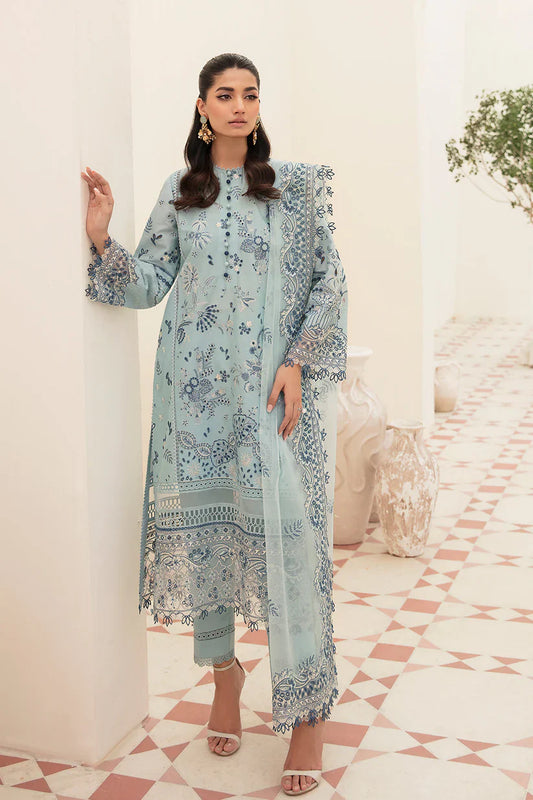 ADAN LIBAAS- 3PC LAWN CHIKENKARI EMBROIDERED SHIRT WITH ORGANZA EMBROIDERED DUPATTA-BIC