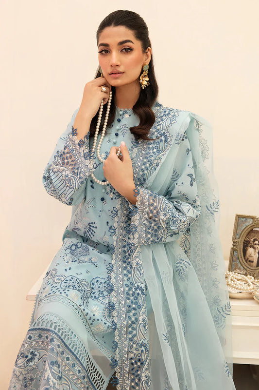 ADAN LIBAAS- 3PC LAWN CHIKENKARI EMBROIDERED SHIRT WITH ORGANZA EMBROIDERED DUPATTA-BIC
